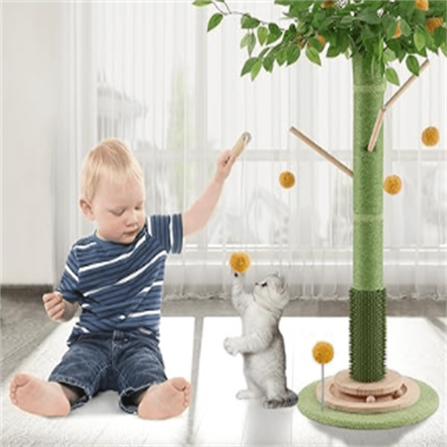 Cat Scratching Post for Indoor Cats Adults, 45 Inch Tall Cat Scratcher with Sisal Rope, Large Cats Scratching Posts with Hanging Ball for Kittens and Medium Large Cats