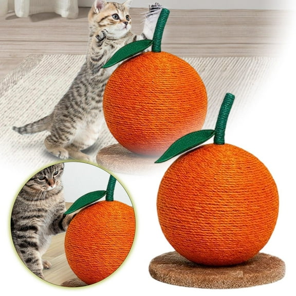 Cat Scratching Post Interactive Scratcher with Sisal Balls Cute Orange Vertical Scratcher for Indoor Cats Kittens Claw Sharpening Exercise Stress Relief Pet Toys