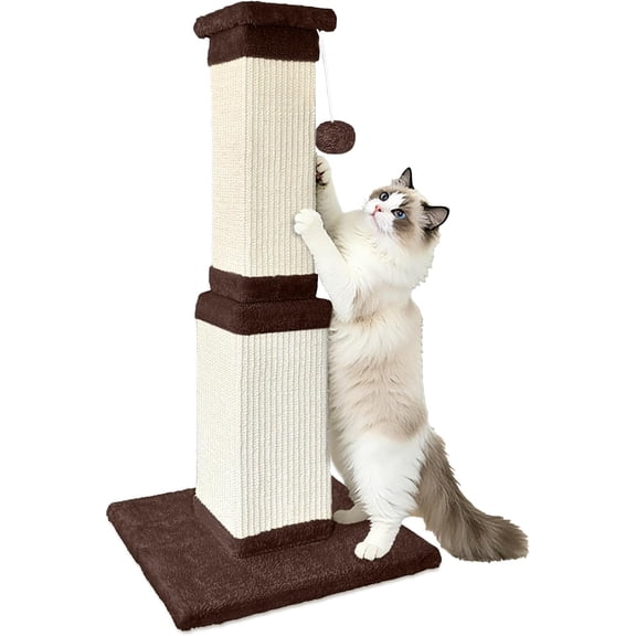 Cat Scratching Post with Large Plush Perch, Sisal & Carpet Scratching Surfaces, Vertical Scratching Posts and Elevated Washable Bed for Indoor Cats, Beige