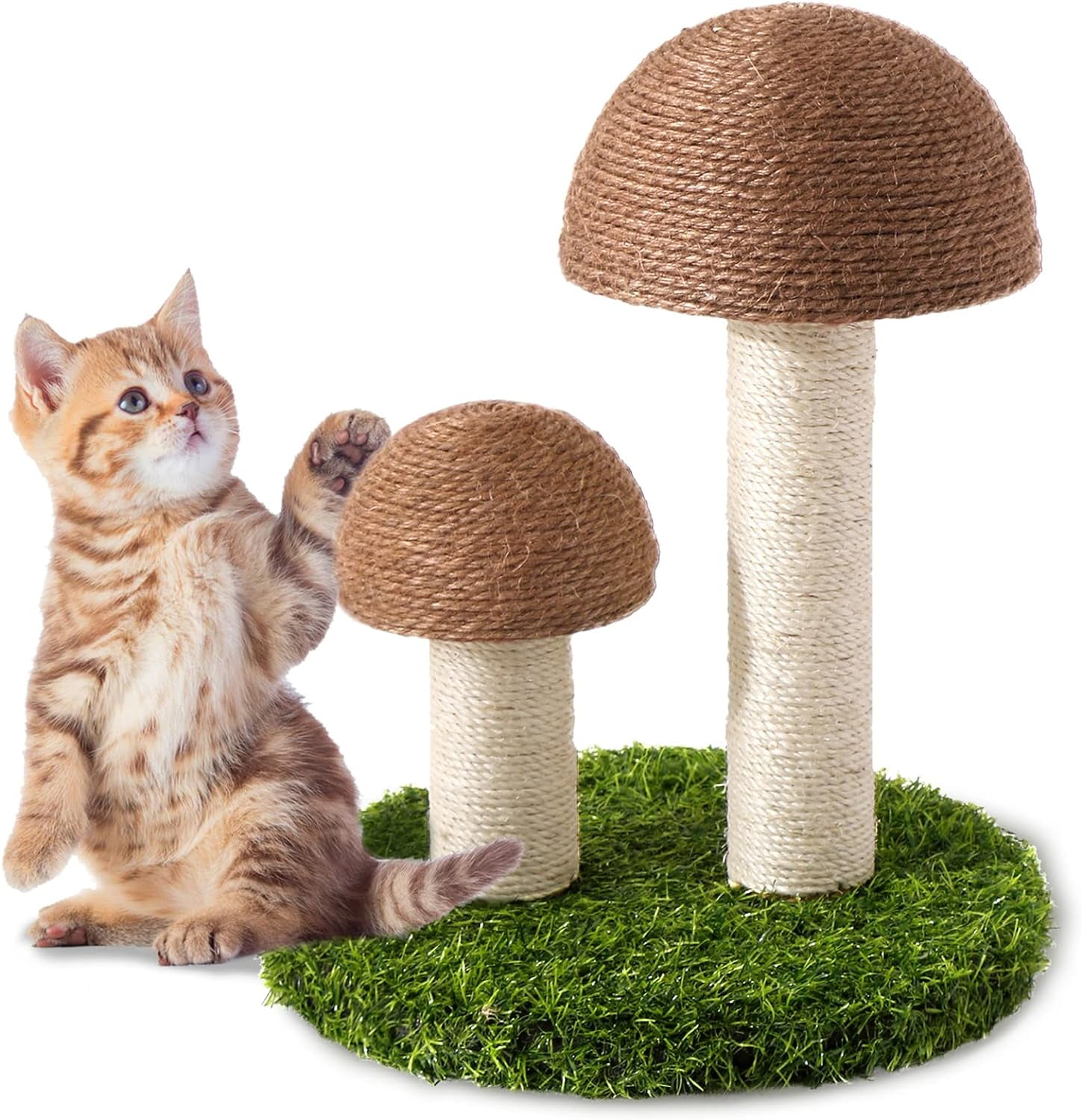 Mushroom Cat Scratching Post 21.5\" Tall With Sisal & Turntable - Cute Cat Scratcher For Indoor Cats