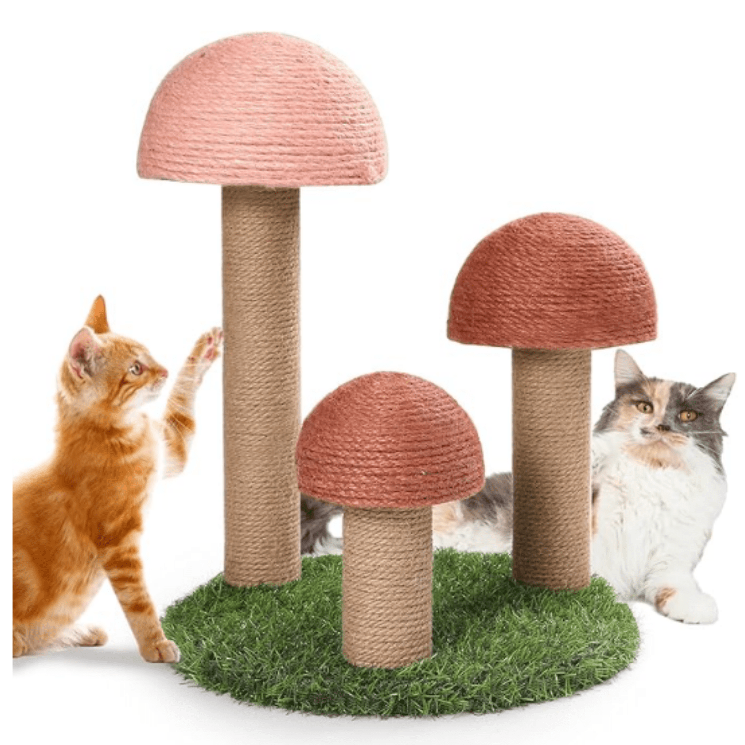 Cat Scratching Post, Mushroom Claw Scratching Post for Cat, Natural Sisal Cat Scratchers with 3 Mushroom Pole, Cat Interactive Toys