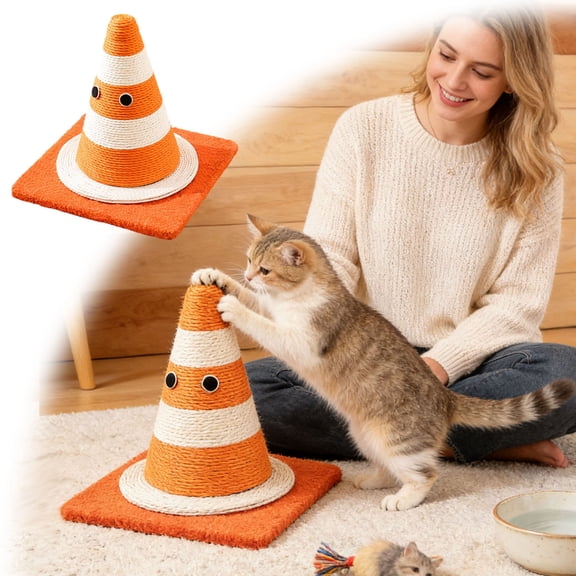 Cat Scratching Post with Natural Sisal - Sturdy Cat Scratcher for Indoor Smaller Cats, Kitten Toy, Cone Cat Scratching Posts, Space-Saving Design (35cm Tall)