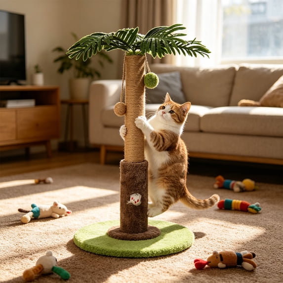 Cat Scratching Post, Palm Tree Cat Scratching Post for Indoor Cats, Tall Sisal Cat Scratcher Tree with Sturdy Base, Cute Cat Scratch Post for Kittens & Adult Cats