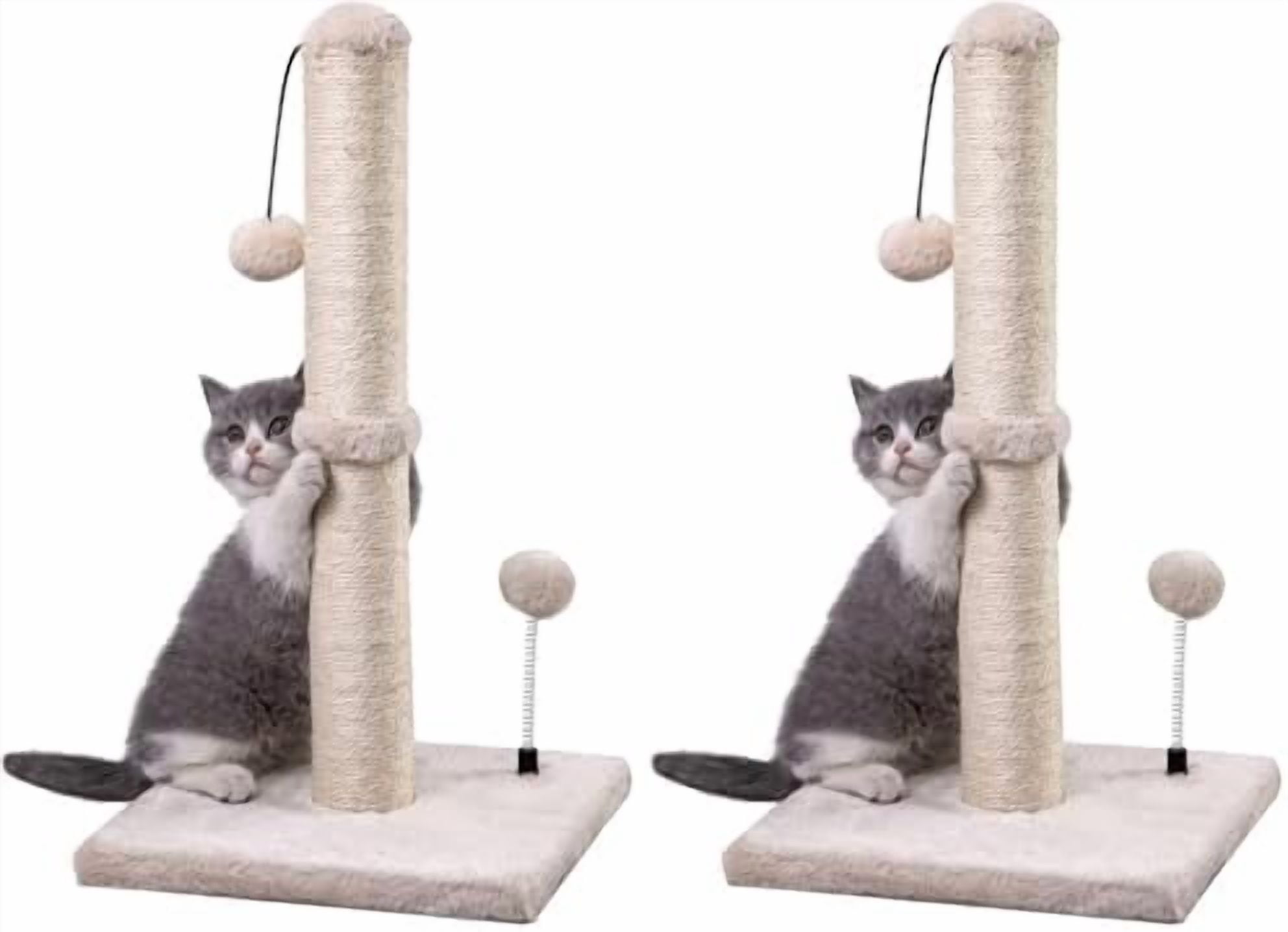 Cat Scratching Post Premium Basics Kitten Scratcher Sisal Scratch Posts with Hanging Ball 22in for Kittens or Smaller Cats (22 inches for Kitten, Beige) (Pack of 2)
