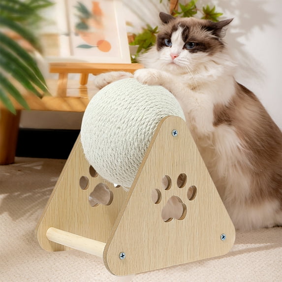 Cat Scratching Post with Rotating Ball, Sisal Cat Toy and Climbing Frame Accessory, Non-Tip Durable Cat Scratcher with Replaceable Rope for Indoor Cats Entertainment
