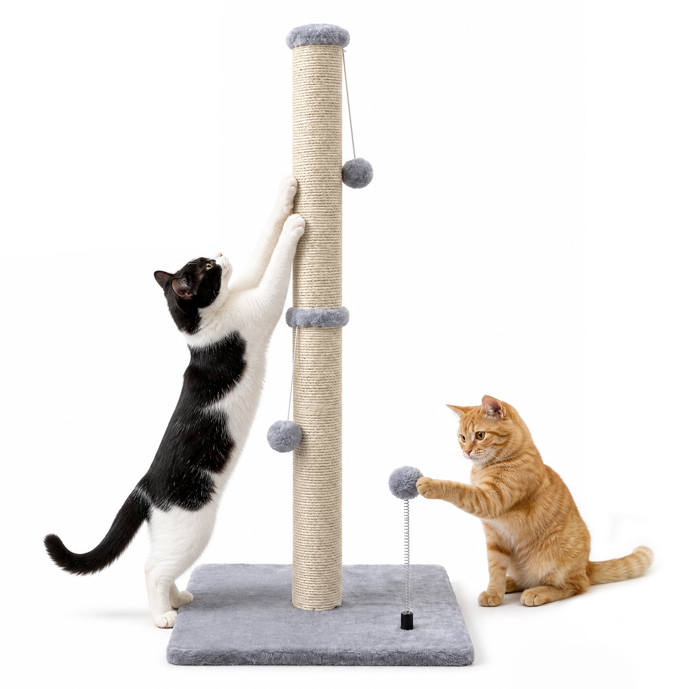 GARITIN Cat Scratching Post, 31 Inch Tall Sisal Cat Scratcher with Interactive Plush Toy Balls