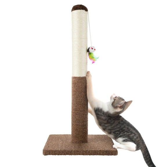 PETMAKER Cat Scratching Post - Tall Scratcher with 24.5 inch Sisal Rope and Carpet, Hanging Mouse Toy