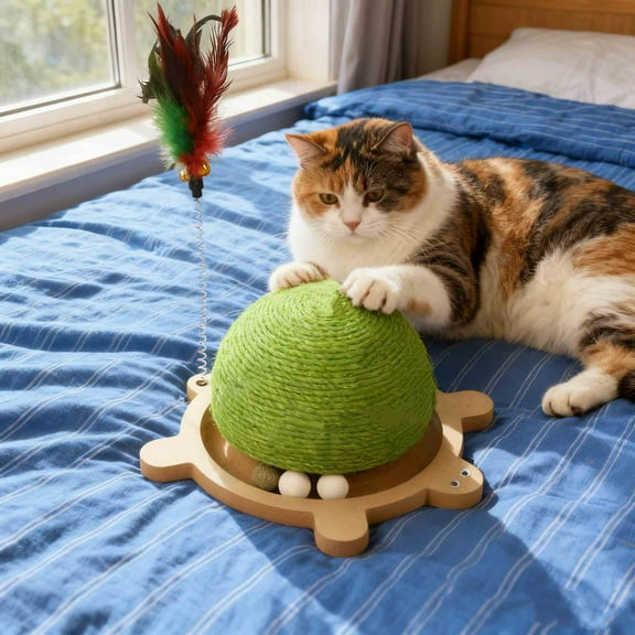 Cat Scratching Post, Turtle Shaped with Durable Sisal Rope and Rotating Toy, Multifunctional Scratcher and Climbing Frame for Indoor Cats