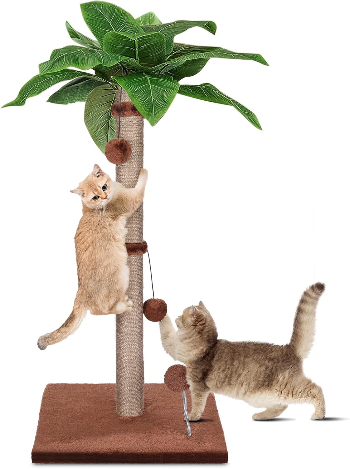 Cat Scratching Post for Indoor Cats,33.5” H Sisal Scratching Post for Kitten & Large Cat, Cat Scratch Post with Spring Ball,Brown