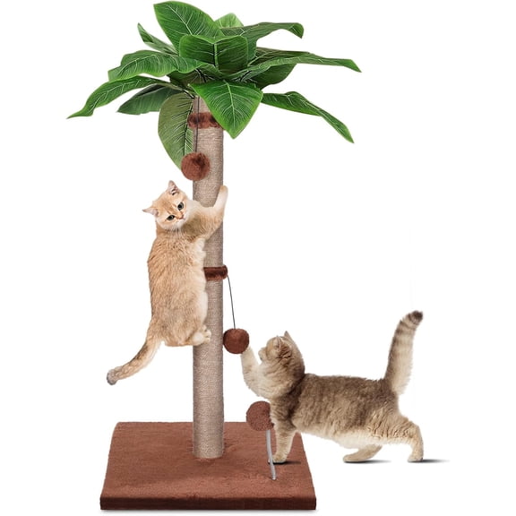 Cat Scratching Post for Indoor Cats,33.5” H Sisal Scratching Post for Kitten & Large Cat, Cat Scratch Post with Spring Ball,Brown