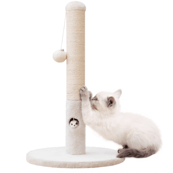 Cat Scratching Post for Kitten, 23in Tall Small Cat Scratching Post, Sisal Rope and Dangling Cat Toy Balls (White)