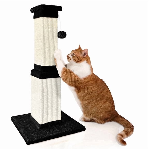 Cat Scratching Post for Large Cats, Cat Scratcher for Indoor Cats Adults, Sturdy Sisal Scratch Post to Protect Furniture, 32 Inch, Black&White