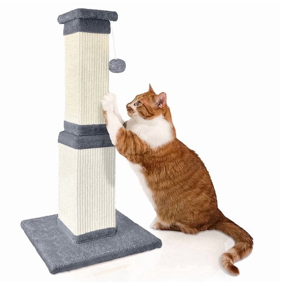 Cat Scratching Post for Large Cats, 32 inch Indoor Pet Scratcher, Sturdy Sisal Pole for Furniture Protection, Light Grey