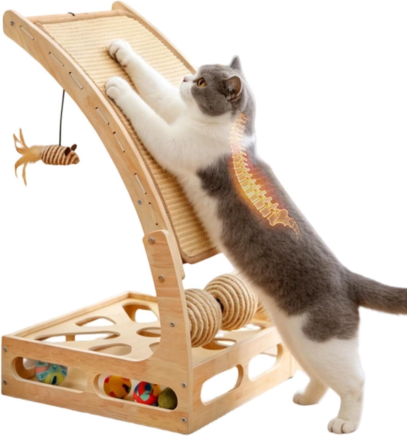 Cat Scratching Post with Fan Toy, Wear Resistant Lint Free