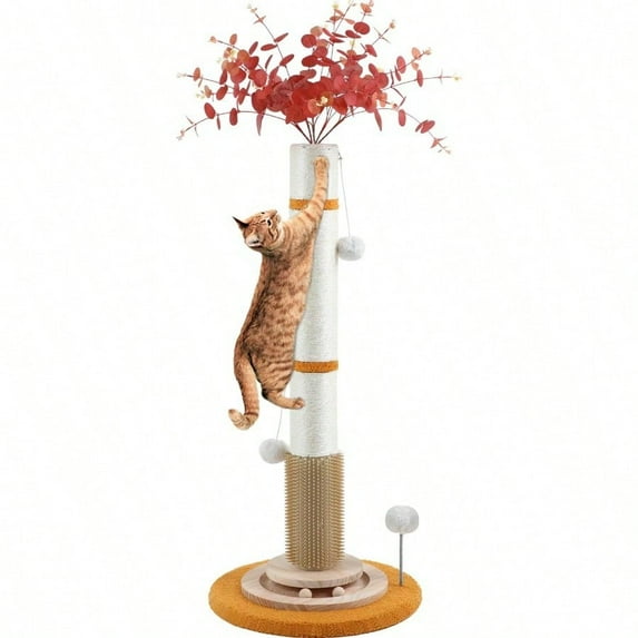 Cat Scratching Post45'' Tall Scratching Post for Indoor Cats Adults Cat Scratcher with 3.5Inch Diameter Sisal Rope Interactive Ball Toys Self Groomer Brush for Large Cats Kittens
