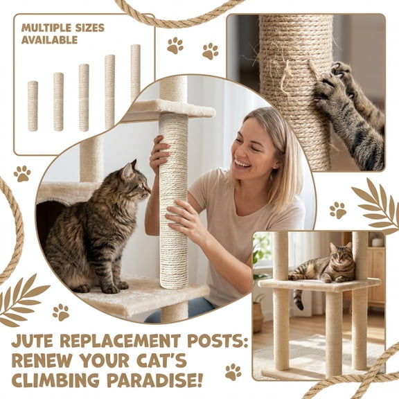 Cat Scratching Posts Jute Rope Replacement Refill Accessories for Cats Tower, Kittens Scratch Pole Perch Interactive Toys, Furniture Scratching Tree Indoor Wall White Sisal 5.9"x2.4"