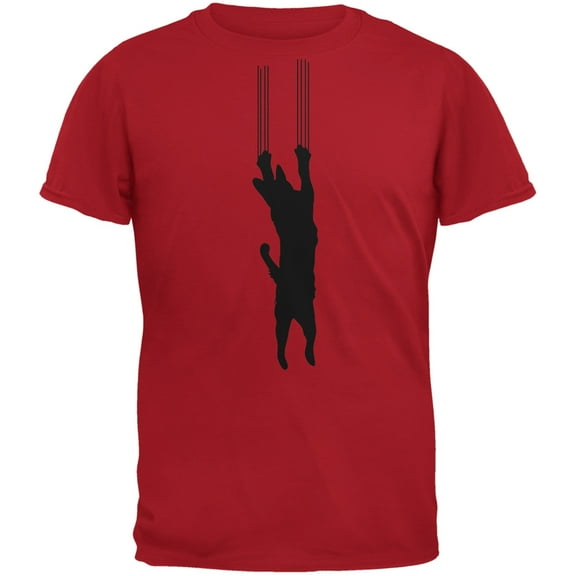 Cat Scratching Red Adult  T-Shirt - Medium