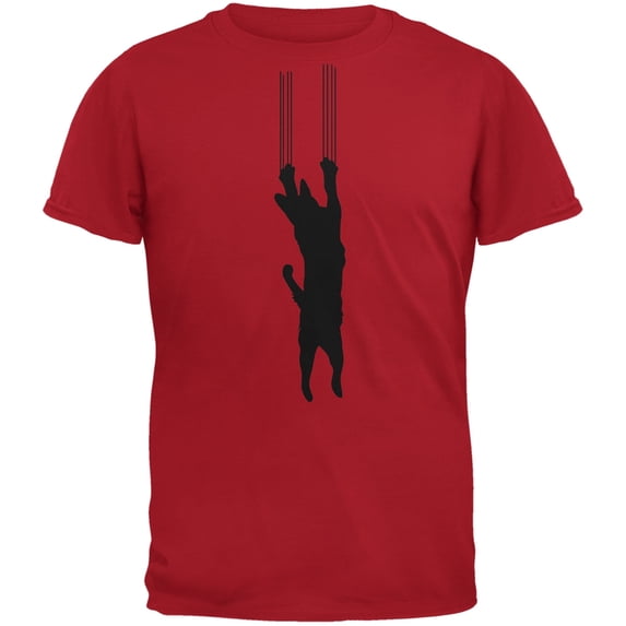 Cat Scratching Red Adult T-Shirt - X-Large