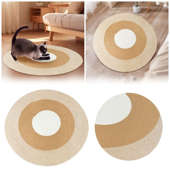 Cat Scratching Rug, Cotton Rope Area Rug for Cats, Washable Reversible Round Woven Tassel Rug,Home Accent, Easy Clean Floor Mat for Living Room, Bedroom, Study, Computer Chair Cushion Base