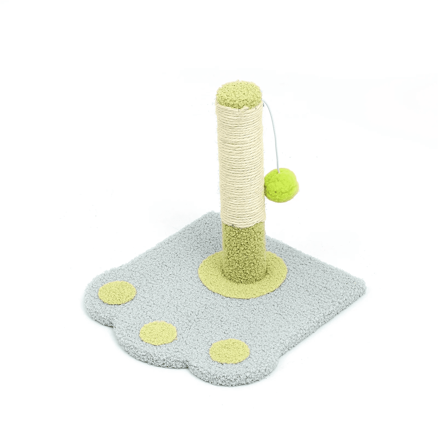Cat Scratching Tower, Cute Paw & Flower Design Post with Pom Ball Toy, Soft Carpet Base (Blue)