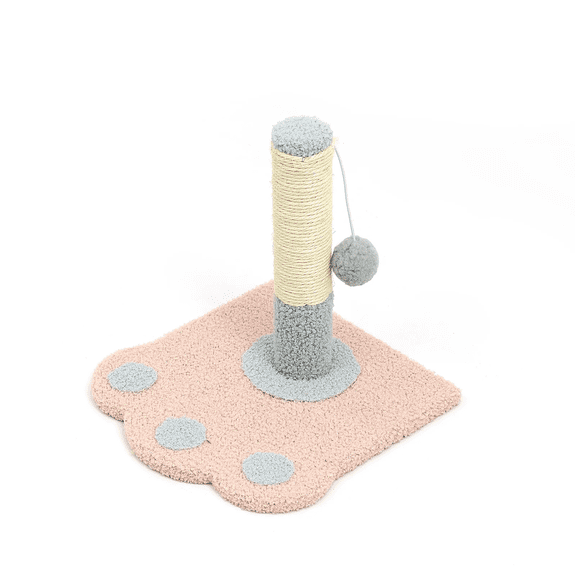 Cat Scratching Tower, Cute Paw  Flower Design Post with Pom Ball Toy, Soft Carpet Base (Pink)