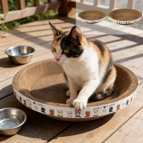 Cat Scratching Tray for Indoor Cats with Lint-Free Round Corrugated Design, 360° Scratchable & Non-Slip Base, Suitable for Sleeping Playing, 11.8x11.8x3.1in by MPOISVA