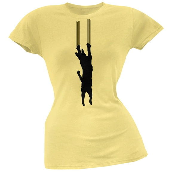 Cat Scratching Yellow Soft Juniors T-Shirt - Large