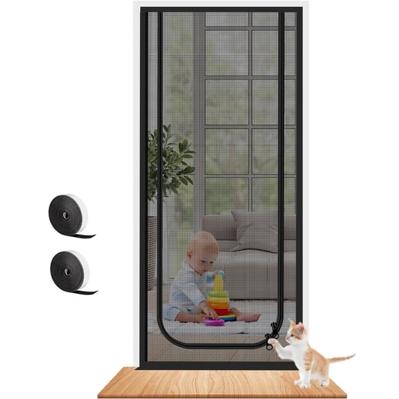 Cat Screen Balcony Door, Pets Screen Door For Living Room, Bedroom, Kitchen Dog Cat Screen Door With Zipper