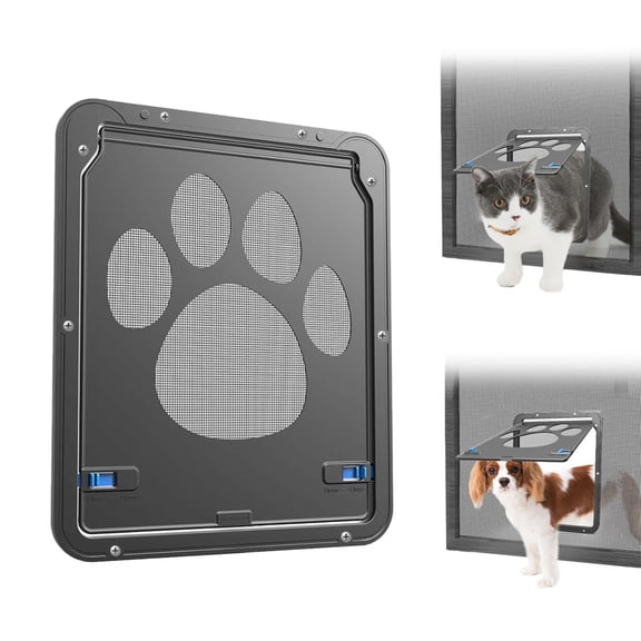 Cat Screen Door Flap Opening 8 X 10 Inches Foric Self-closing Small Pet Sliding Window With Doggie Built In Lockable Black