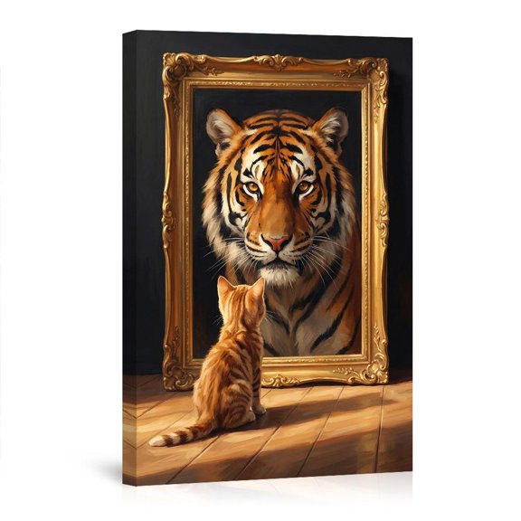 Cat Sees Tiger In Mirror Inspirational Pet Empowering Modern For Bedroom Home Canvas