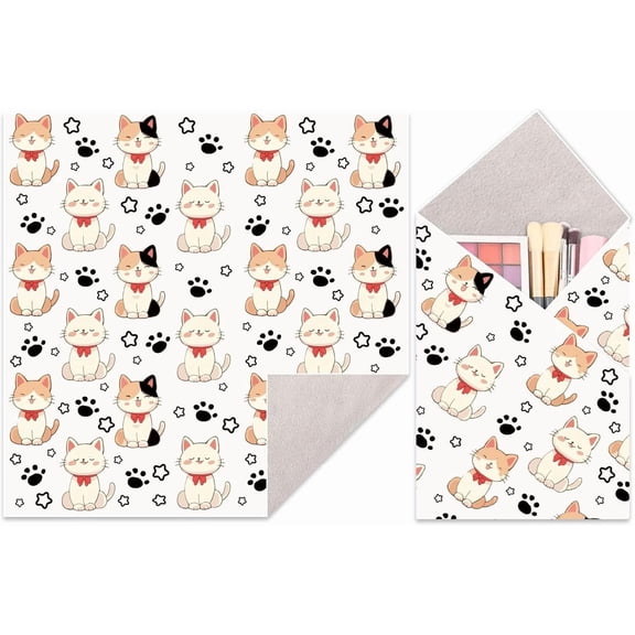 Cat Self-Adhesive Magic Cloth Makeup Bag Portable Protective Cosmetic Pouch Camera Lens Wrap Stylish Travel Organizer for Beauty Essentials One Cloth Makeup Bags White 21.6x2.1.6 Inch