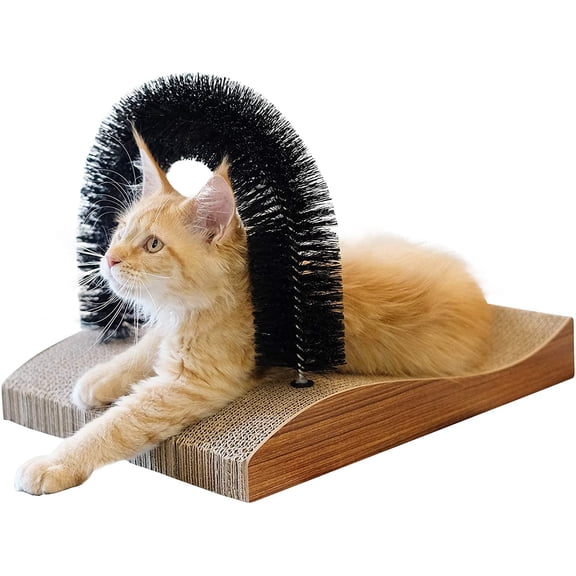 Cat Self Groomer, 2.0 Version Cat Arch Face Scratcher with Scratcher Pad, Cats Back Grooming Massager Toy Brush for Indoor Kitten and Small Dog