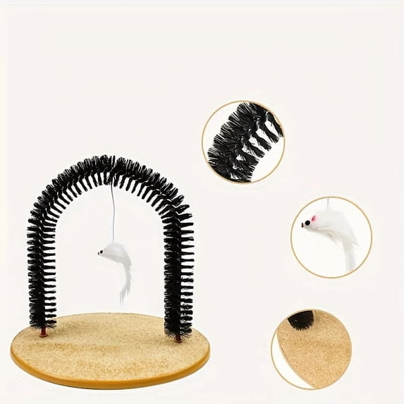 Cat Self-Groomer - Bristle Ring Brush Cat Arch with Carpeted Base, Back Scratcher and Massager for Controlling Shedding and Claws