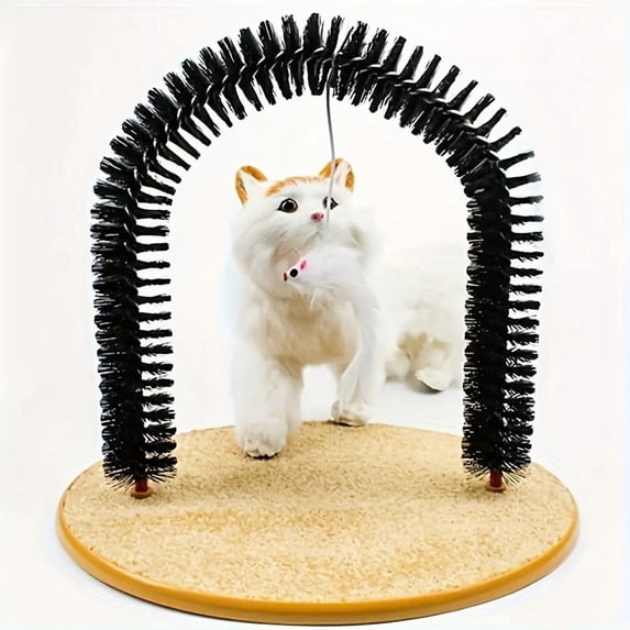 Cat Self Groomer Brushes for Indoor Cats, Arch Grooming Brush with Scratching Toy, Cat Hair Massage and Grooming Station