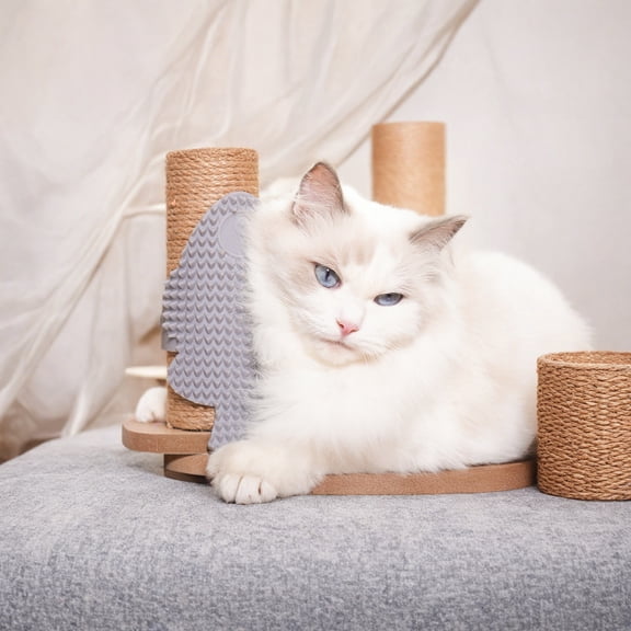 Cat Self Groomer, Fish Shaped Cat Scratcher for Cat Tree Posts, Wall Mounted Cat Massager to Relieve Itching and Shedding Gray