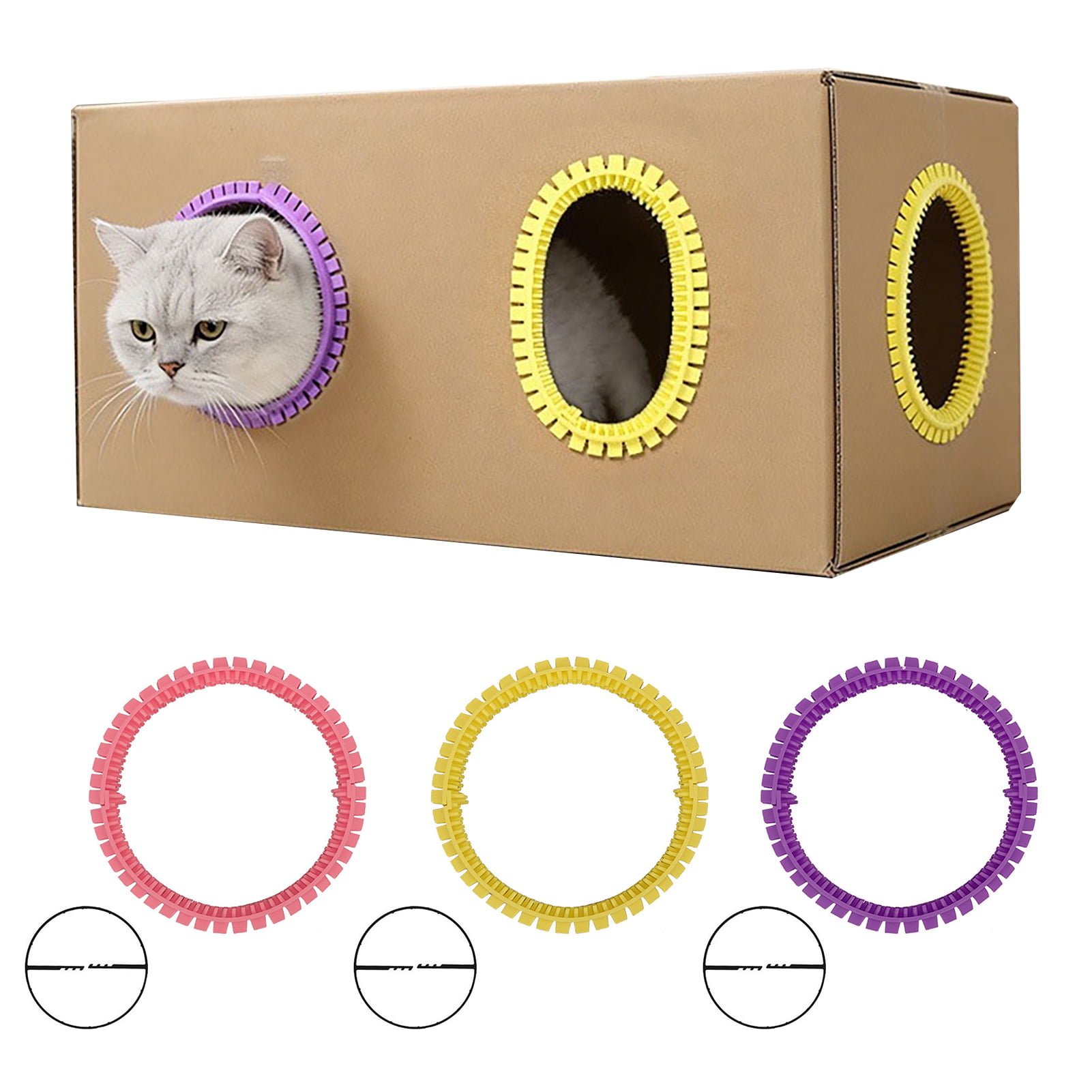 Cat Self Groomer for Cardboard Boxes, DIY Cat Grooming Brush Ring ...