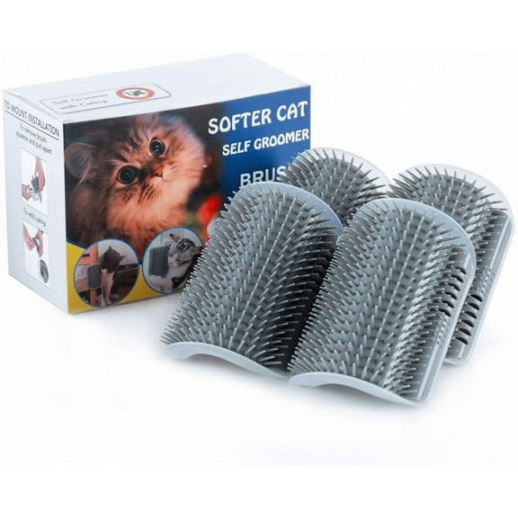 Cat Self Groomer with Catnip Pouch,Cats Corner Massage Comb Grooming Brush Tool for Kitten Puppy 4 Pack Gray