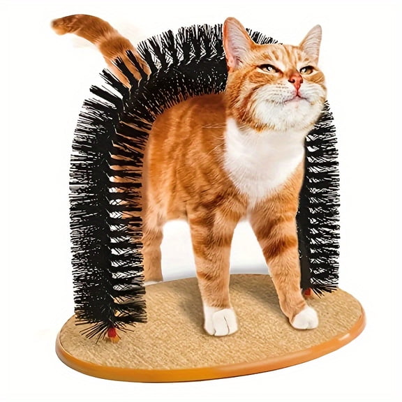 Cat Self Grooming Arch with Bristle Brush, Plastic Arch Grooming Toy for Scratching, Catnip Brush for Hair Removal, Indoor Cat Toy for Boredom Relief, Spring Grooming Essentials