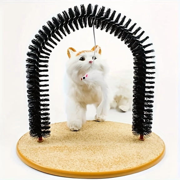 Cat Self-Grooming Arch Brush, Plastic Scratcher Comb for Hair Removal, Interactive Pet Toy with Catnip for Kitten Exercise and Relaxation