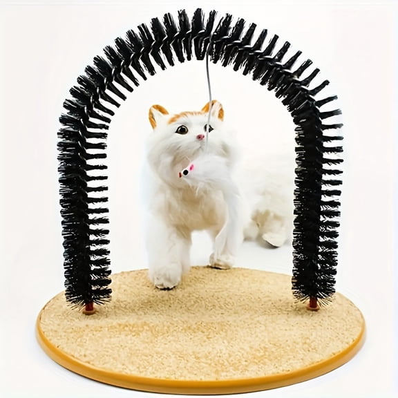Cat Self-Grooming Arch Brush, Plastic Scratcher Comb for Hair Removal, Interactive Pet Toy with Catnip for Kitten Exercise and Relaxation
