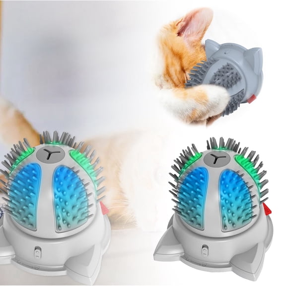 Cat Self Grooming Device with LED Lights, Corner Scratching Brush, Plastic, Blue, Automatic Massage Comb for Cats