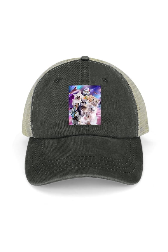 Cat Selfie Black Baseball Cap for Men Women, Adjustable Snapback Hats Trucker Hat