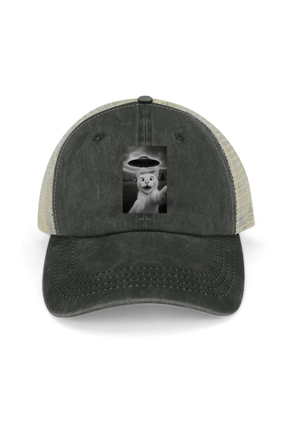 Cat Selfie Black Baseball Cap for Men Women, Adjustable Snapback Hats Trucker Hat