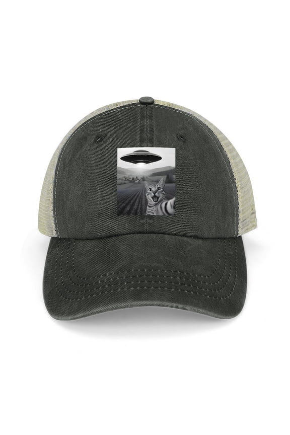 Cat Selfie Black Baseball Cap for Men Women, Adjustable Snapback Hats Trucker Hat