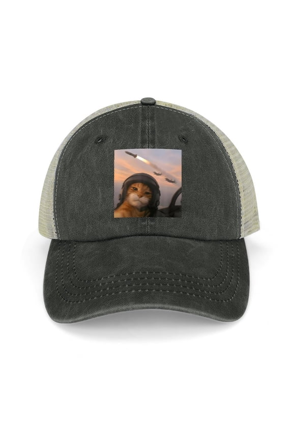 Cat Selfie Black Baseball Cap for Men Women, Adjustable Snapback Hats Trucker Hat