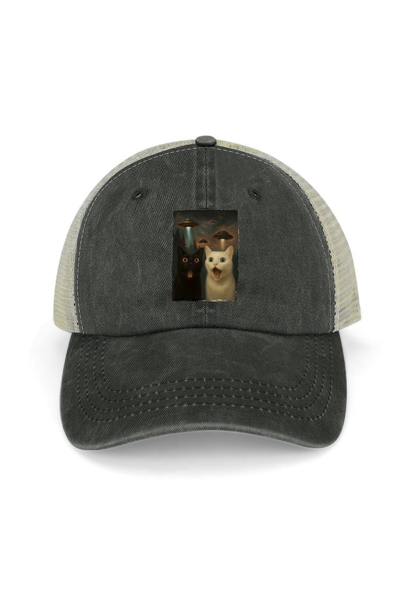 Cat Selfie Black Baseball Cap for Men Women, Adjustable Snapback Hats Trucker Hat