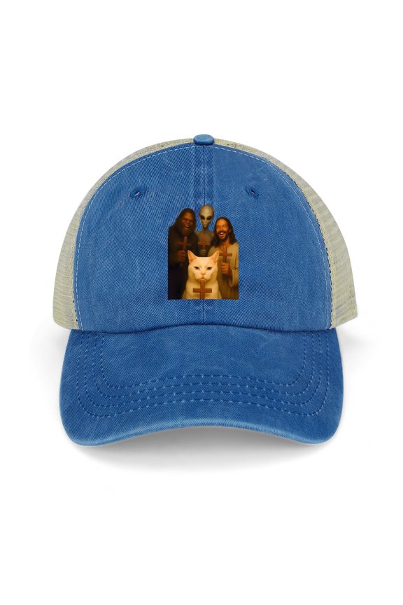 Cat Selfie Dark Blue Baseball Cap for Men Women, Adjustable Snapback Hats Trucker Hat