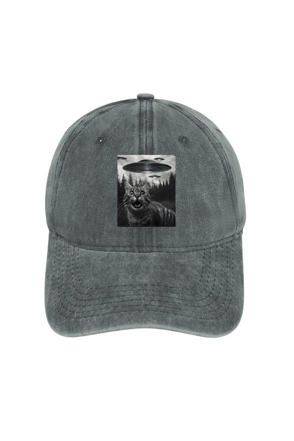 Cat Selfie Gray Baseball Cap for Men Women, Adjustable Snapback Hats Cotton Hat