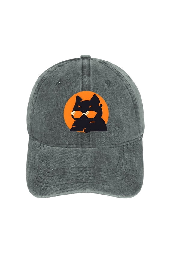 Cat Selfie Gray Baseball Cap for Men Women, Adjustable Snapback Hats Cotton Hat