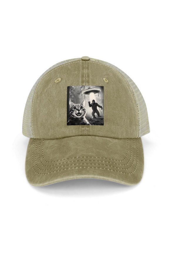 Cat Selfie Khaki Baseball Cap for Men Women, Adjustable Snapback Hats Trucker Hat
